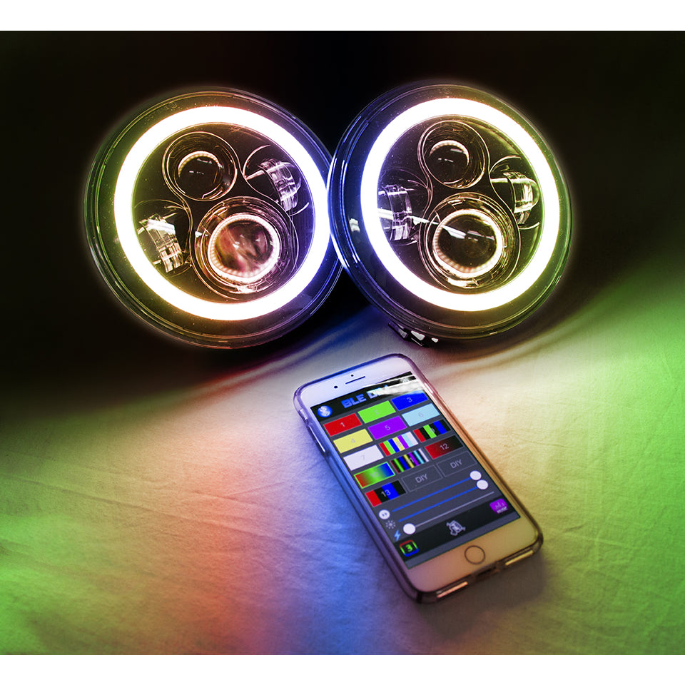 Discontinued~(6-Lbs.-16X10x5)~-(2)-7In-Led-Projector-Kit-4X10watt-W-Colorsmart-Rgb-Multi-Color-Halo-And-Plug--And-Play-H4-HL