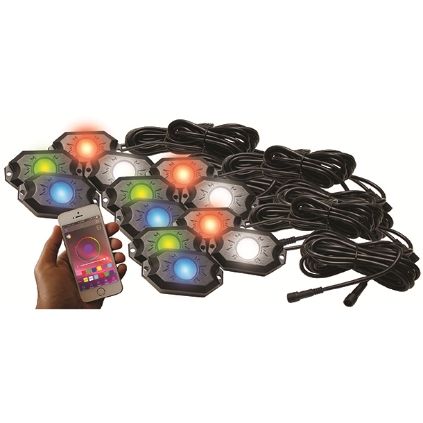 Discontinued~(6-Lbs.-8X7x6)~-New-12-Pod-RgbW-Hi-Power-Rock-Light-Complete-Kit-With-Bluetooth-App-Controls-In-Retail-Box