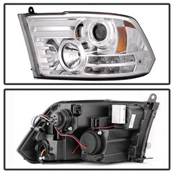 Dodge-Ram-09-12-Projector-Headlights-Light-Bar-Drl-Chrome-Pro-Yd-Dr09-Lbdrl-C
