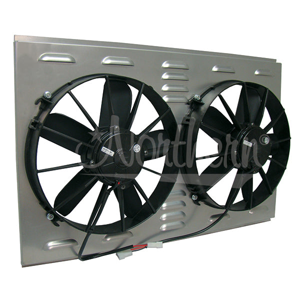 High CFM dual fan and shroud for loaded overland trucks