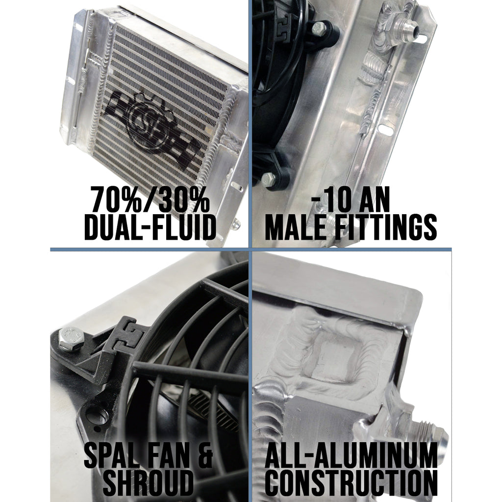 Dual-Fluid-Bar--Plate-Hd-Oil-Cooler-W9In-Spal-Fan-(13--23-Partition)---13.8In-L-X-10In-H