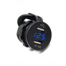 Load image into Gallery viewer, Dual-Port-Usb-Socket-With-Voltmeter-In-Blue-Led---2-Port-Usb-Socket-4.2A