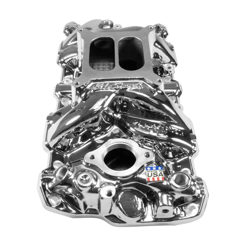 Edelbrock 7101-CP Performer RPM SBC Intake Manifold, Chrome Plasma for Select Avanti II, Checker Aerobus, Checker Deluxe, Checker Marathon, Checker Taxicab, Chevrolet 3B, Chevrolet 3C, Chevrolet 3D, Chevrolet 3E, Chevrolet 3F, Chevrolet 3G, Chevrolet Bel
