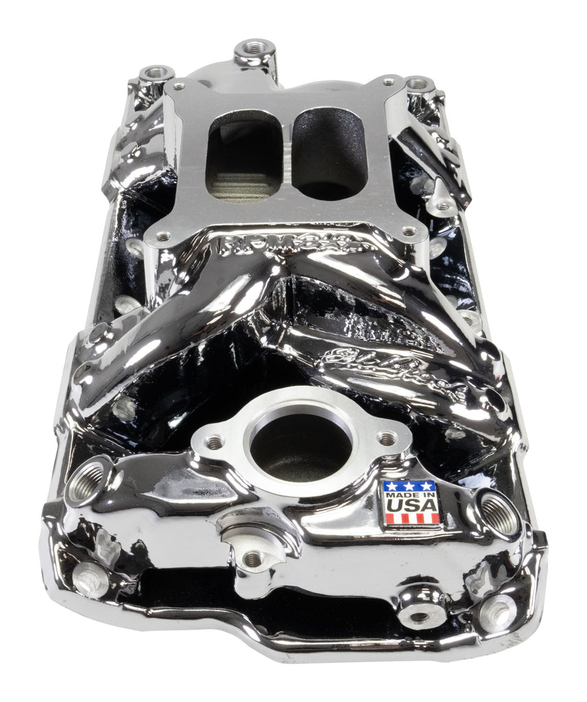 Edelbrock 7501-CP Performer RPM Small Block Chevy AIR-Gap Intake Manifold, Chrome Plasma finish