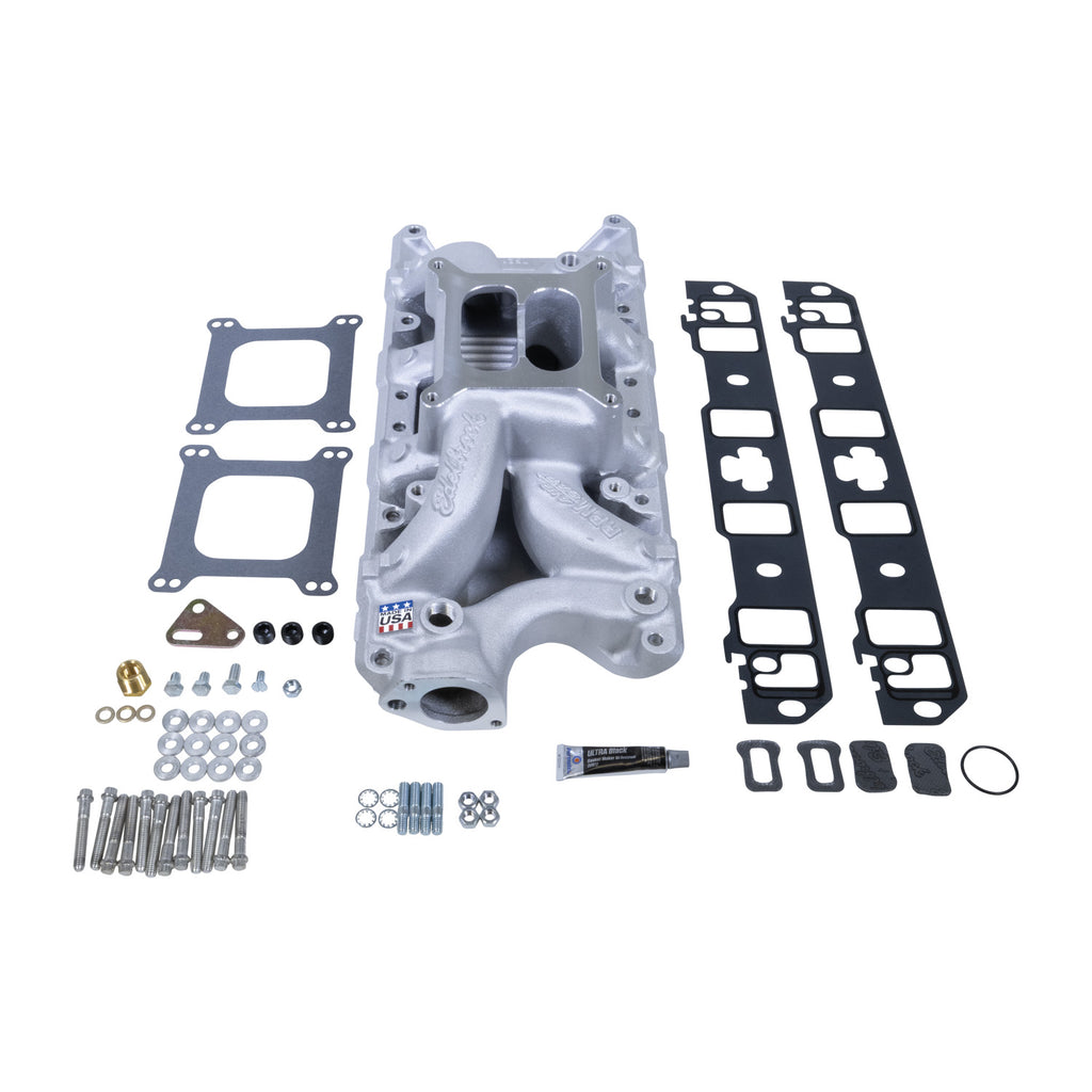 Edelbrock 7521-KIT Manifold & Install Kit, SB Ford RPM Air-Gap 7521 w/Gaskets, Bolts, Studs, RTV