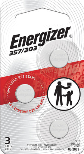 Energizer 357BPZ-3N 357/303 Batteries (3 Pack), 1.5V Silver Oxide Button Cell Batteries