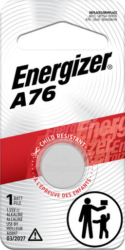 Energizer A76BPZ A76 Batteries (1 Pack), 1.5V Miniature Alkaline Button Batteries