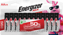 Load image into Gallery viewer, Energizer E91BP-24 MAX AA Batteries (24 Pack), Double A Alkaline Batteries