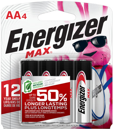 Energizer E91BP-4 MAX AA Batteries (4 Pack), Double A Alkaline Batteries