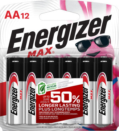 Energizer E91BW12EM MAX AA Batteries (12 Pack), Double A Alkaline Batteries