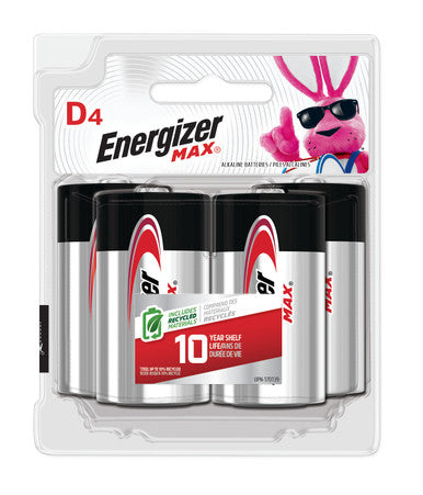 Energizer E95BP-4 MAX D Batteries (4 Pack), D Cell Alkaline Batteries
