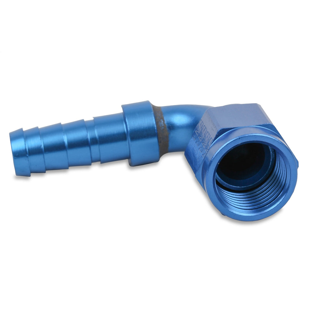 Earls-Auto-Crimp-Hose-End---90-Degree---Size--6---Blue