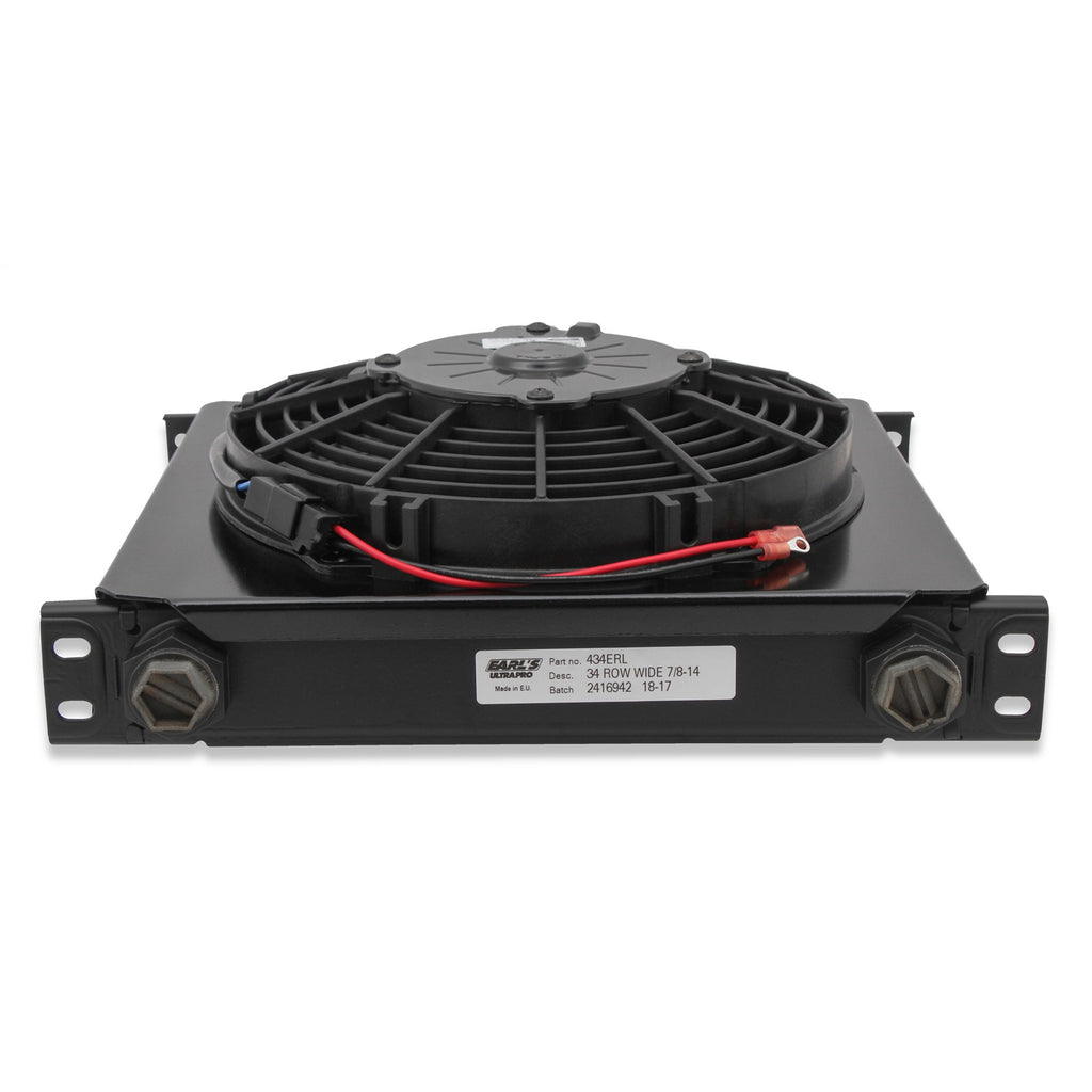 Earls-Ultrapro-Oil-Cooler-W-Fan-Pack---Black---34-Rows---Wide-Cooler---10-O-Ring-Boss-Female-Ports