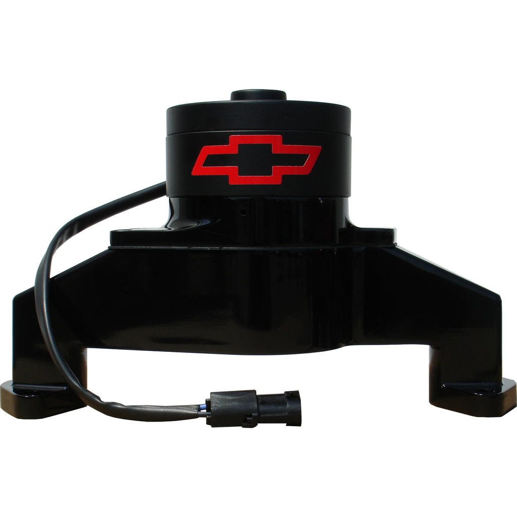Electric-Engine-Water-Pump;-Aluminum;-Black-With-Bowtie-Logo;-Fits-Bb-Chevy