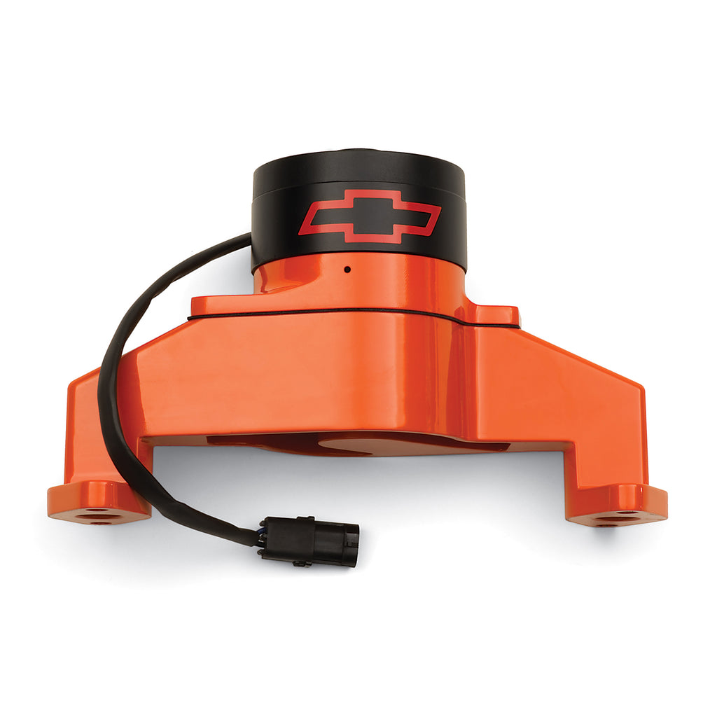 Electric-Engine-Water-Pump;-Aluminum;-Orange-With-Bowtie-Logo;-Fits-Bb-Chevy