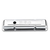 Holley 241-80  Embossed Valve Cover - Sbc - Stamped Steel - Chrome