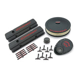 Proform 141-758 Engine Dress-Up Kit; Black Crinkle Finish; Red Bowtie; Red Letters; For SB Chevy