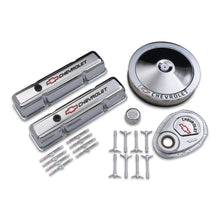 Load image into Gallery viewer, Engine-Dress-Up-Kit;-Chrome-WRed-Chevy-Logo;-Fits-Sb-Block-Chevy-Engines