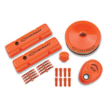 Load image into Gallery viewer, Engine-Dress-Up-Kit;-Orange-WBlack-Bowtie-Logo;-Fits-Sb-Block-Chevy-Engines