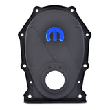 Proform 440-219 Engine Timing Chain Cover; Black Crinkle; Steel; Blue MOPAR Logo; B/RB Chrysler