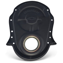 Load image into Gallery viewer, Engine-Timing-Chain-Cover;-Black-Crinkle;-Steel;-ChevyBowtie-Logo;-Bb-Chevy