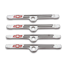 Load image into Gallery viewer, Engine-Valve-Cover-Holdown-Clamps;-Chrome-With-Red-Bowtie-Logo;-Sb-Chevy;-4-Pcs