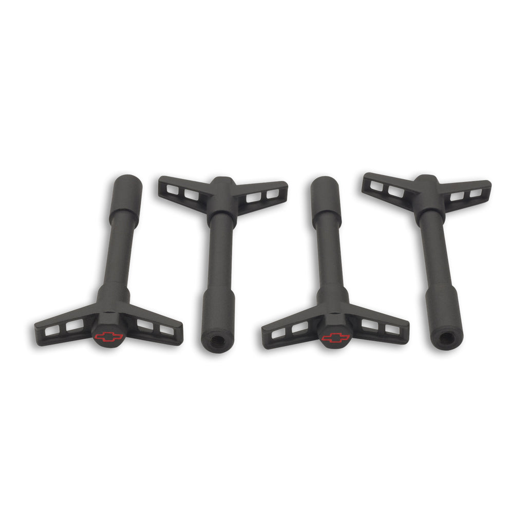 Engine-Valve-Cover-Wing-Nuts;-Steel;-Black;-Bowtie-Logo;-14-20-Thread;-4-Pack