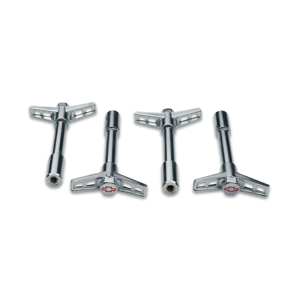 Engine-Valve-Cover-Wing-Nuts;-Steel;-Chrome;-Red-Bowtie-Logo;-14-20-Thread;-4Pc