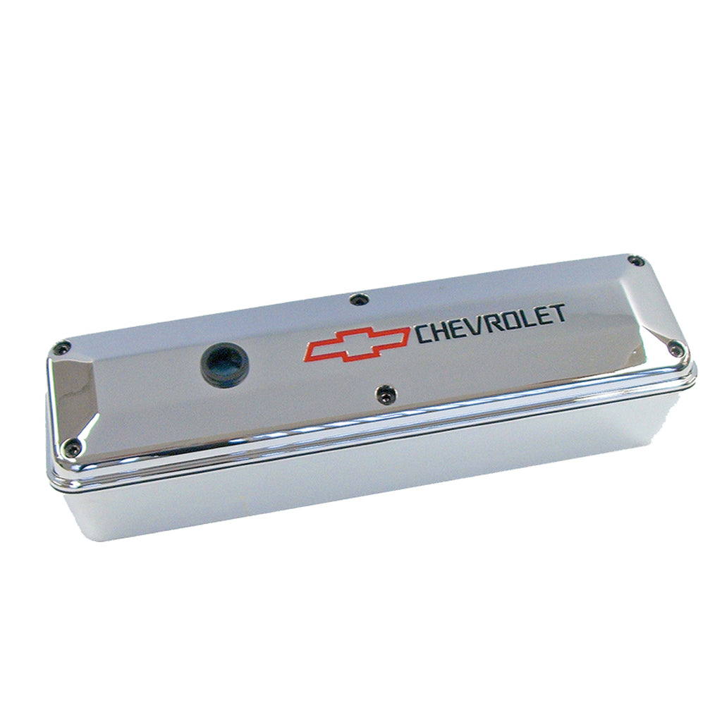 Engine-Valve-Covers;-2-Piece-Tall-Style;-Die-Cast;-Chrome-WBowtie-Logo;Sb-Chevy