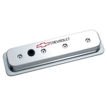 Load image into Gallery viewer, Engine-Valve-Covers;-Center-Bolt-Style;-Die-Cast;-Chrome-WBowtie-Logo;-Sb-Chevy