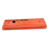 Proform 141-918 Engine Valve Covers; Center Bolt; Steel; Chevy Orange w/ Bowtie Logo; SB Chevy