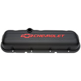 Proform 141-810 Engine Valve Covers; Stamped Steel; Short; Black; w/ Bowtie Logo; Fits BB Chevy
