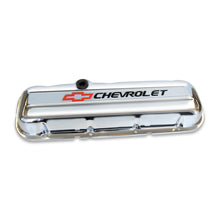 Load image into Gallery viewer, Engine-Valve-Covers;-Stamped-Steel;-Short;-Chrome;-W-Bowtie-Logo;-Fits-Bb-Chevy