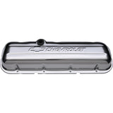 Proform 141-114 Engine Valve Covers; Stamped Steel; Short; Chrome; w/ Bowtie Logo; Fits BB Chevy