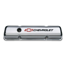 Load image into Gallery viewer, Engine-Valve-Covers;-Stamped-Steel;-Short;-Chrome;-W-Bowtie-Logo;-Fits-Sb-Chevy
