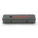 Proform 141-751 Engine Valve Covers; Stamped Steel; Tall; Black; w/ Bowtie Logo; Fits SB Chevy