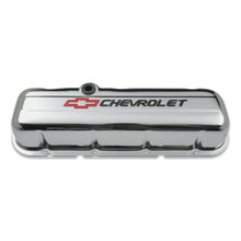 Load image into Gallery viewer, Engine-Valve-Covers;-Stamped-Steel;-Tall;-Chrome;-W-Bowtie-Logo;-Fits-Bb-Chevy