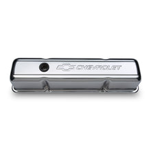 Load image into Gallery viewer, Engine-Valve-Covers;-Stamped-Steel;-Tall;-Chrome;-W-Bowtie-Logo;-Fits-Sb-Chevy