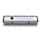 Proform 141-101 Engine Valve Covers; Stamped Steel; Tall; Chrome; w/ Bowtie Logo; Fits SB Chevy