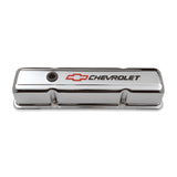 Proform 141-905 Engine Valve Covers; Stamped Steel; Tall; Chrome; w/ Bowtie Logo; Fits SB Chevy