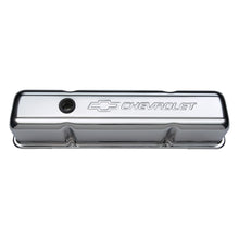 Load image into Gallery viewer, Engine-Valve-Covers;-Stamped-Steel;-Tall;-Chrome;-W-Bowtie-Logo;-Fits-Sb-Chevy