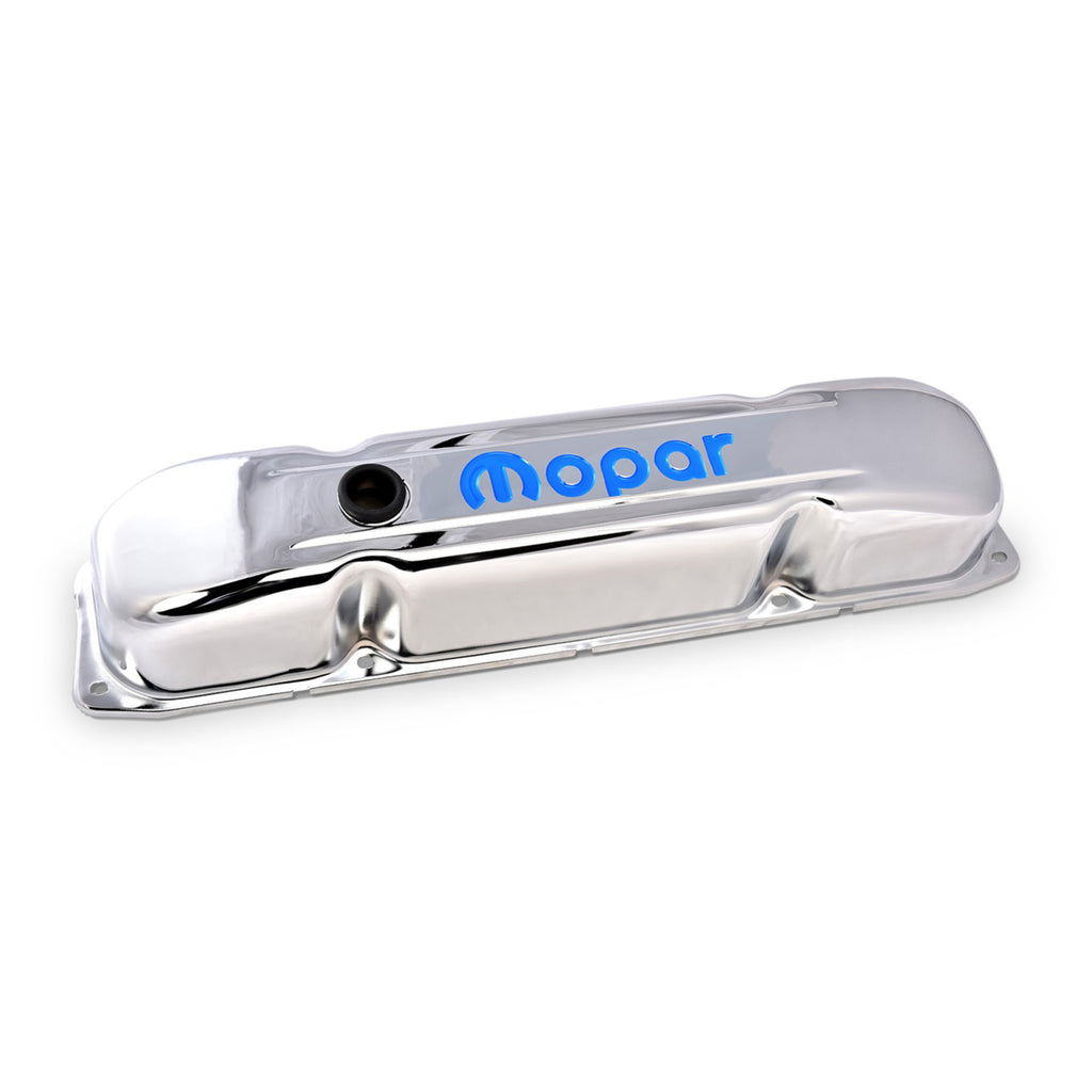 Engine-Valve-Covers;-Steel;-Chrome;-Mopar-Emblem;-Fits-BRbBig-Block-Engines