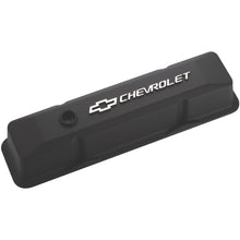 Load image into Gallery viewer, Engine-Valve-Covers;-Tall-Style;-Die-Cast;-Black-W-Milled-Bowtie-Logo;-Sb-Chevy