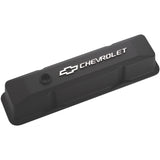 Proform 141-119 Engine Valve Covers; Tall Style; Die Cast; Black w Milled Bowtie Logo; SB Chevy