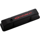 Proform 141-116 Engine Valve Covers; Tall Style; Die Cast; Black with Bowtie Logo; Fits SB Chevy