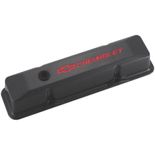 Load image into Gallery viewer, Engine-Valve-Covers;-Tall-Style;-Die-Cast;-Carbon-Style-W-Red-Bowtie-Logo;-Sbc