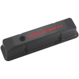 Proform 141-121 Engine Valve Covers; Tall Style; Die Cast; Carbon-Style w Red Bowtie Logo; SBC