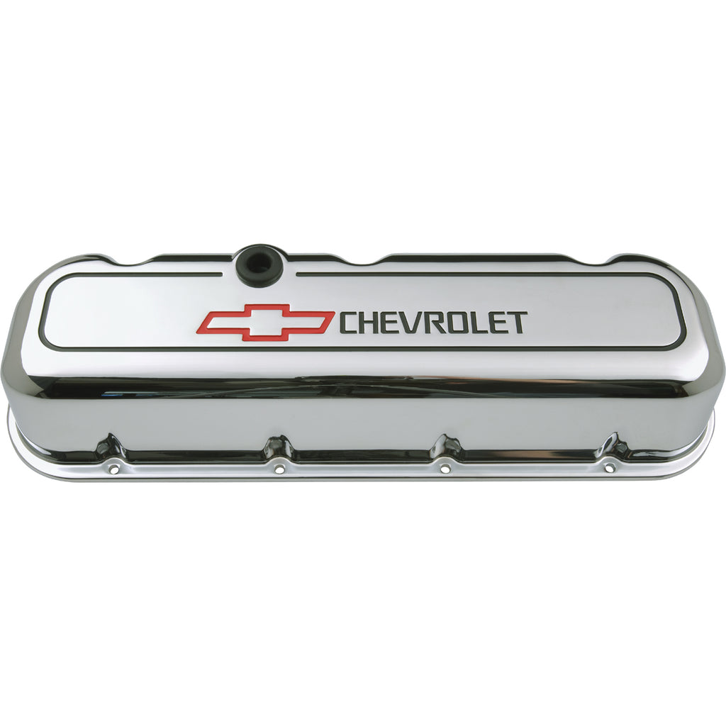 Engine-Valve-Covers;-Tall-Style;-Die-Cast;-Chrome-With-Bowtie-Logo;-Bb-Chevy