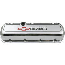 Load image into Gallery viewer, Engine-Valve-Covers;-Tall-Style;-Die-Cast;-Chrome-With-Bowtie-Logo;-Bb-Chevy