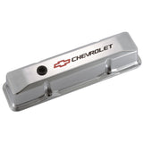 Proform 141-108 Engine Valve Covers; Tall Style; Die Cast; Polished with Bowtie Logo; SB Chevy
